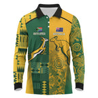 Australia - South Africa Rugby Custom Indigenous Motifs Long Sleeve Polo Shirt Bokke Vs Wallabies