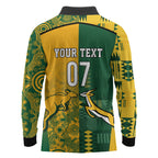 Australia - South Africa Rugby Custom Indigenous Motifs Long Sleeve Polo Shirt Bokke Vs Wallabies