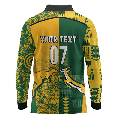 Australia - South Africa Rugby Custom Indigenous Motifs Long Sleeve Polo Shirt Bokke Vs Wallabies