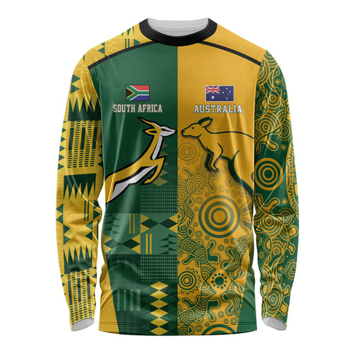 Australia - South Africa Rugby Custom Indigenous Motifs Long Sleeve Shirt Bokke Vs Wallabies