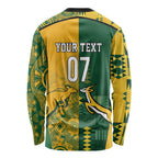 Australia - South Africa Rugby Custom Indigenous Motifs Long Sleeve Shirt Bokke Vs Wallabies