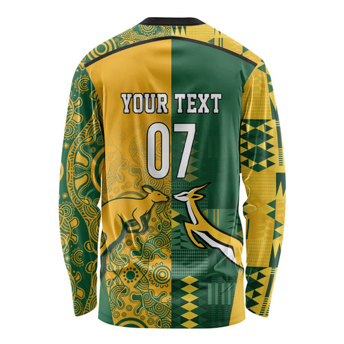 Australia - South Africa Rugby Custom Indigenous Motifs Long Sleeve Shirt Bokke Vs Wallabies