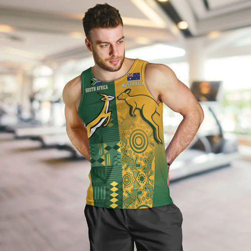 Australia - South Africa Rugby Custom Indigenous Motifs Men Tank Top Bokke Vs Wallabies