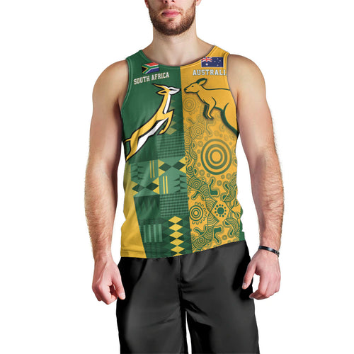 Australia - South Africa Rugby Custom Indigenous Motifs Men Tank Top Bokke Vs Wallabies