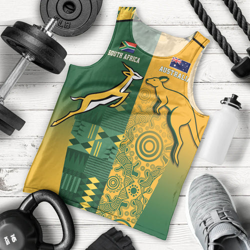Australia - South Africa Rugby Custom Indigenous Motifs Men Tank Top Bokke Vs Wallabies