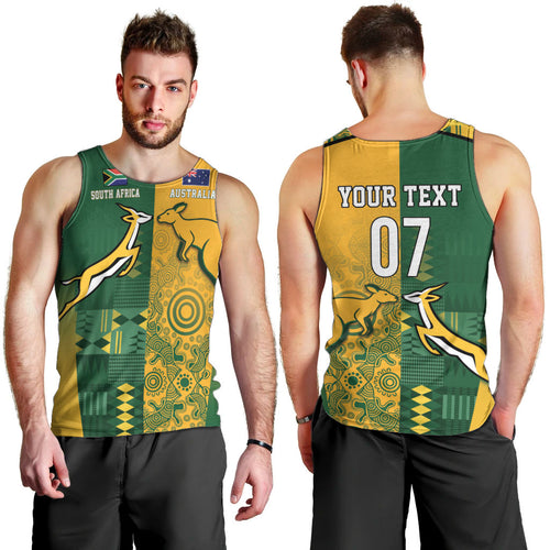 Australia - South Africa Rugby Custom Indigenous Motifs Men Tank Top Bokke Vs Wallabies