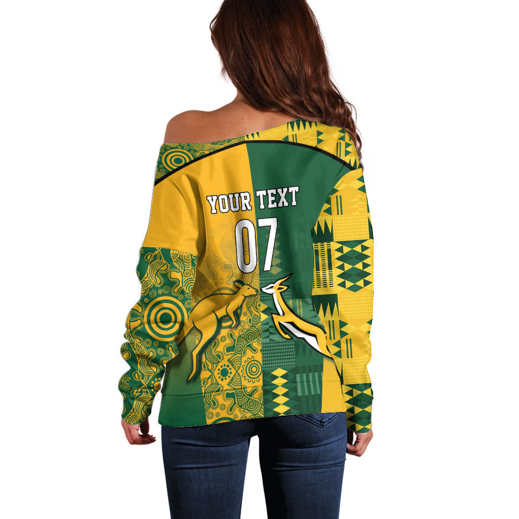 Australia - South Africa Rugby Custom Indigenous Motifs Off Shoulder Sweater Bokke Vs Wallabies