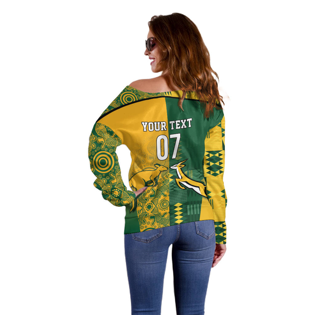 Australia - South Africa Rugby Custom Indigenous Motifs Off Shoulder Sweater Bokke Vs Wallabies