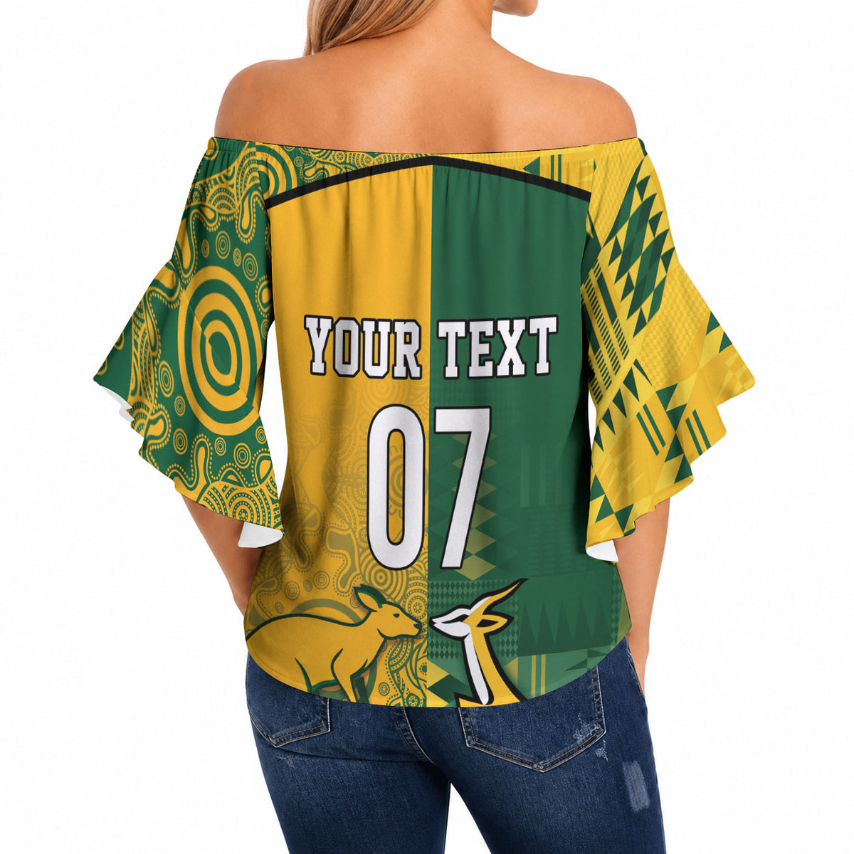 Australia - South Africa Rugby Custom Indigenous Motifs Off Shoulder Wrap Waist Top Bokke Vs Wallabies