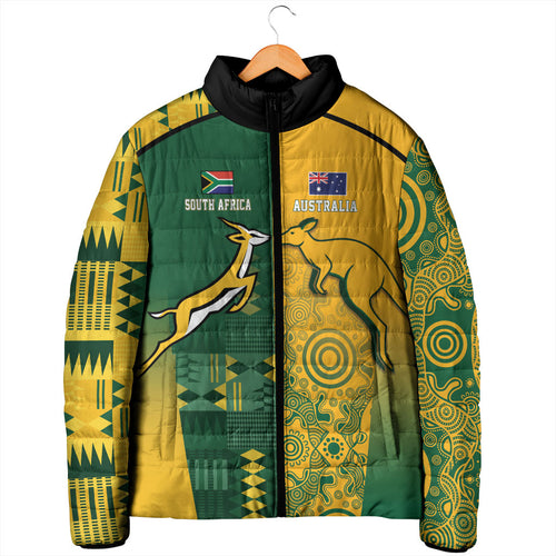 Australia - South Africa Rugby Custom Indigenous Motifs Padded Jacket Bokke Vs Wallabies