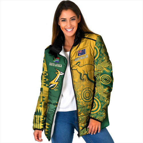 Australia - South Africa Rugby Custom Indigenous Motifs Padded Jacket Bokke Vs Wallabies