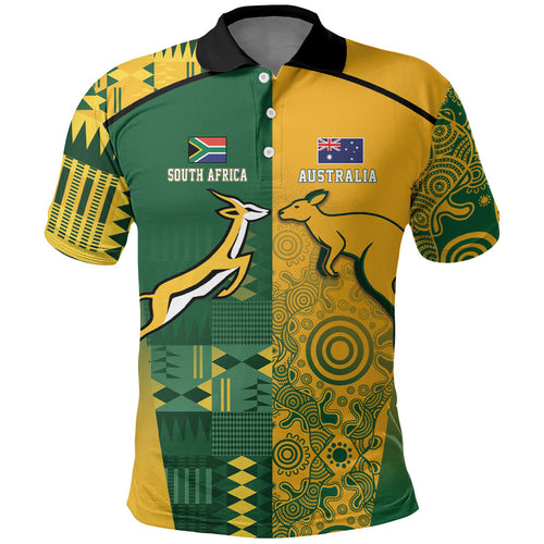 Australia - South Africa Rugby Custom Indigenous Motifs Polo Shirt Bokke Vs Wallabies
