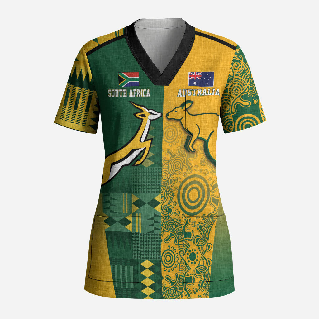 Australia - South Africa Rugby Custom Indigenous Motifs Scrub Top Bokke Vs Wallabies
