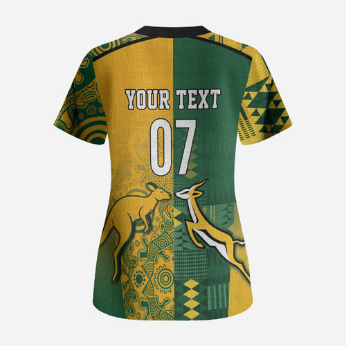 Australia - South Africa Rugby Custom Indigenous Motifs Scrub Top Bokke Vs Wallabies