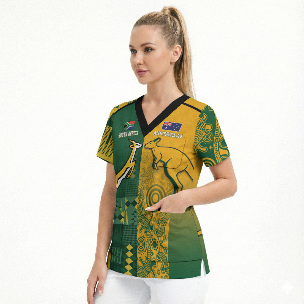 Australia - South Africa Rugby Custom Indigenous Motifs Scrub Top Bokke Vs Wallabies