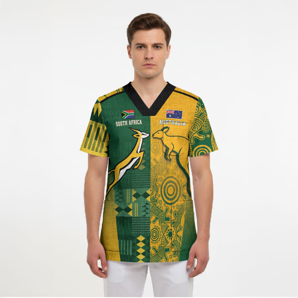 Australia - South Africa Rugby Custom Indigenous Motifs Scrub Top Bokke Vs Wallabies