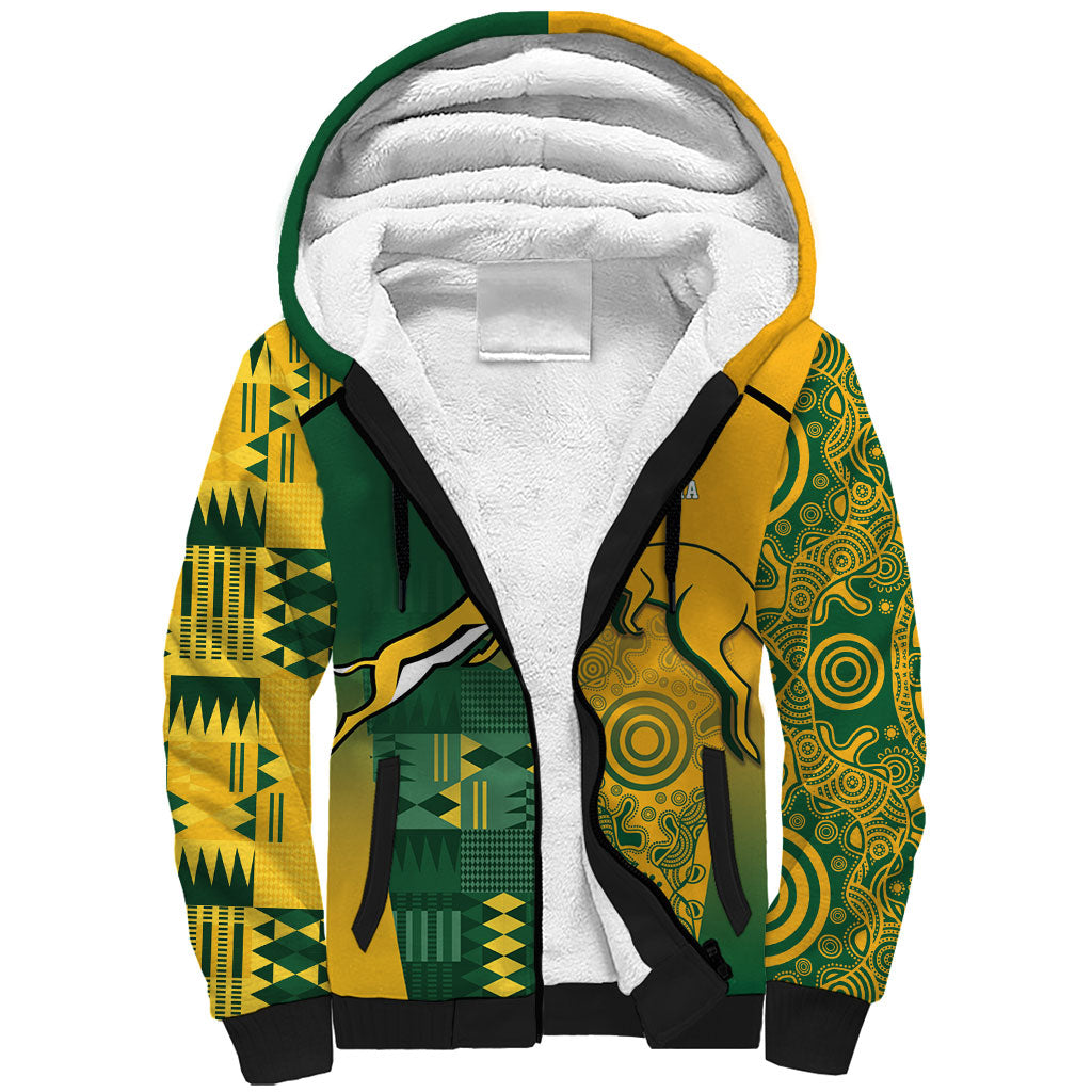 Australia - South Africa Rugby Custom Indigenous Motifs Sherpa Hoodie Bokke Vs Wallabies