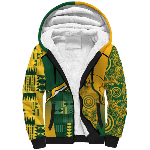 Australia - South Africa Rugby Custom Indigenous Motifs Sherpa Hoodie Bokke Vs Wallabies