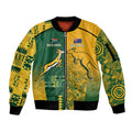 Australia - South Africa Rugby Custom Indigenous Motifs Sleeve Zip Bomber Jacket Bokke Vs Wallabies