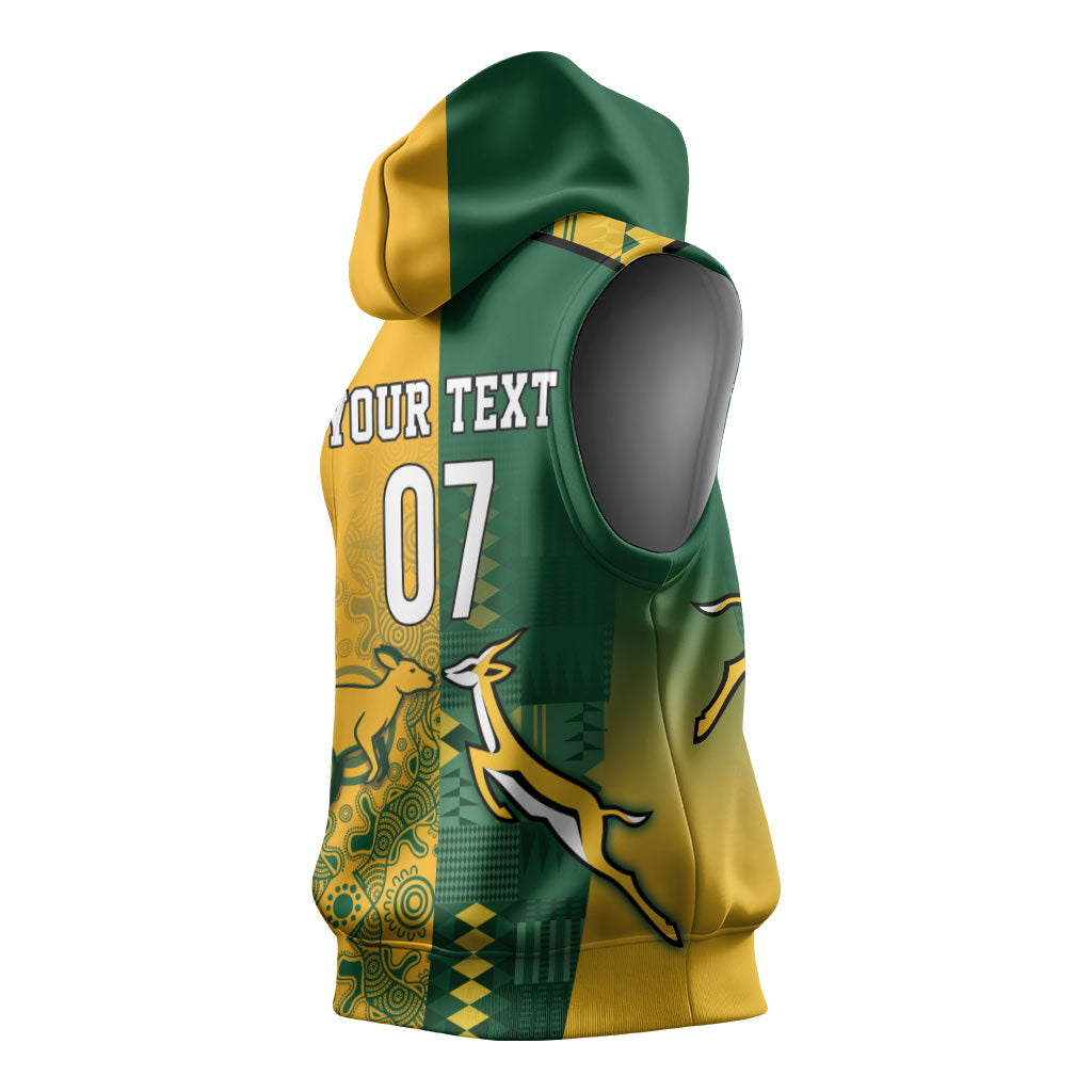 Australia - South Africa Rugby Custom Indigenous Motifs Sleeveless Hoodie Bokke Vs Wallabies