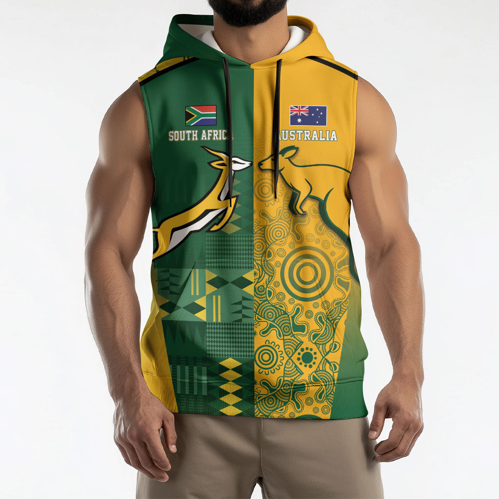 Australia - South Africa Rugby Custom Indigenous Motifs Sleeveless Hoodie Bokke Vs Wallabies