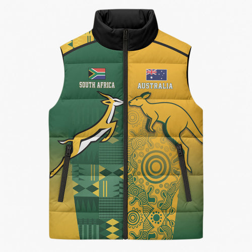 Australia - South Africa Rugby Custom Indigenous Motifs Sleeveless Puffer Jacket Bokke Vs Wallabies