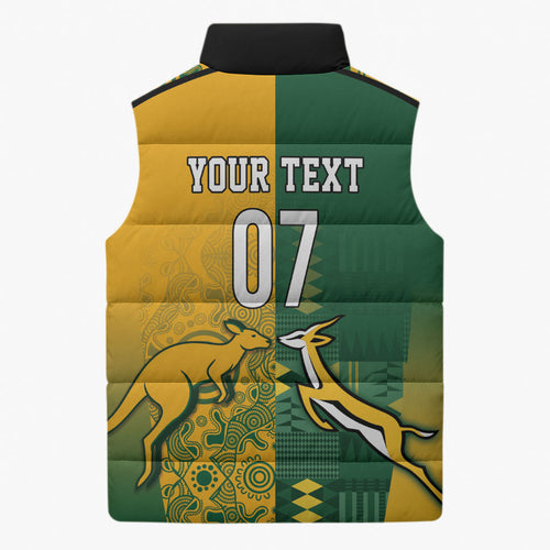 Australia - South Africa Rugby Custom Indigenous Motifs Sleeveless Puffer Jacket Bokke Vs Wallabies