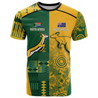 Australia - South Africa Rugby Custom Indigenous Motifs T Shirt Bokke Vs Wallabies