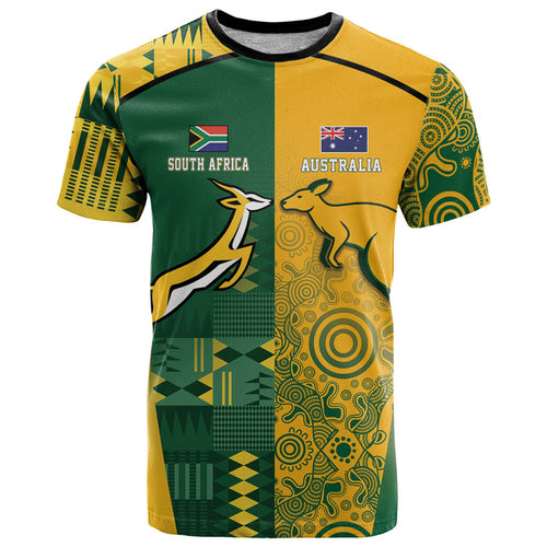 Australia - South Africa Rugby Custom Indigenous Motifs T Shirt Bokke Vs Wallabies