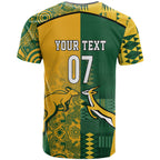 Australia - South Africa Rugby Custom Indigenous Motifs T Shirt Bokke Vs Wallabies
