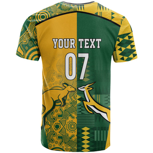 Australia - South Africa Rugby Custom Indigenous Motifs T Shirt Bokke Vs Wallabies