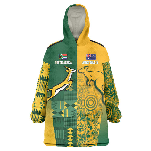 Australia - South Africa Rugby Custom Indigenous Motifs Wearable Blanket Hoodie Bokke Vs Wallabies