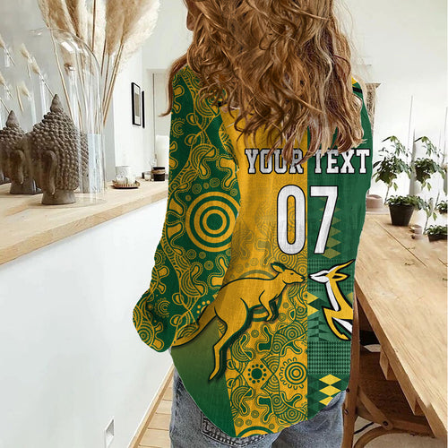 Australia - South Africa Rugby Custom Indigenous Motifs Women Casual Shirt Bokke Vs Wallabies