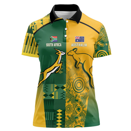 Australia - South Africa Rugby Custom Indigenous Motifs Women Polo Shirt Bokke Vs Wallabies