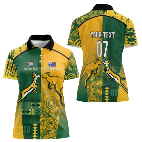 Australia - South Africa Rugby Custom Indigenous Motifs Women Polo Shirt Bokke Vs Wallabies