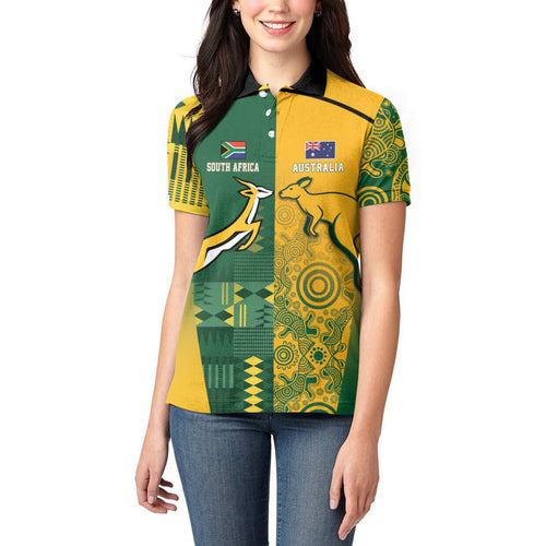 Australia - South Africa Rugby Custom Indigenous Motifs Women Polo Shirt Bokke Vs Wallabies