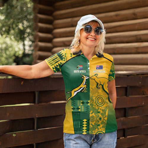 Australia - South Africa Rugby Custom Indigenous Motifs Women Polo Shirt Bokke Vs Wallabies
