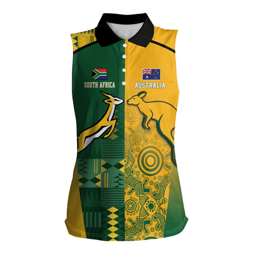 Australia - South Africa Rugby Custom Indigenous Motifs Women Sleeveless Polo Shirt Bokke Vs Wallabies