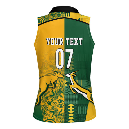 Australia - South Africa Rugby Custom Indigenous Motifs Women Sleeveless Polo Shirt Bokke Vs Wallabies
