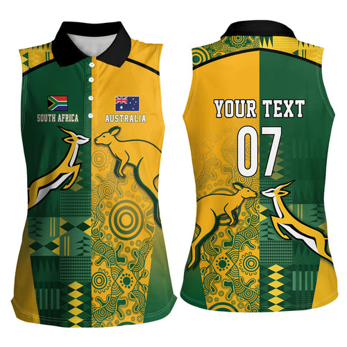Australia - South Africa Rugby Custom Indigenous Motifs Women Sleeveless Polo Shirt Bokke Vs Wallabies