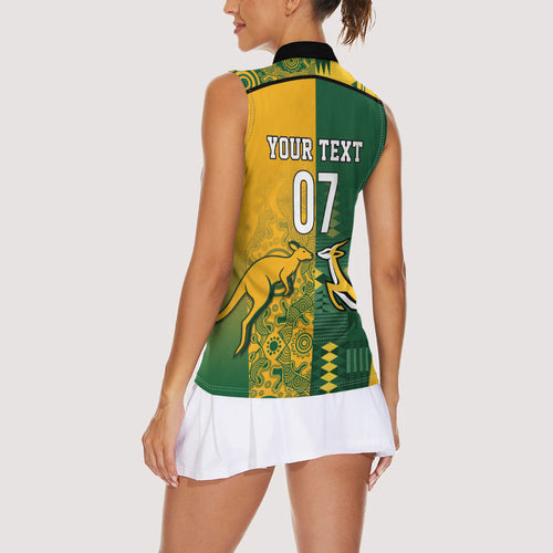 Australia - South Africa Rugby Custom Indigenous Motifs Women Sleeveless Polo Shirt Bokke Vs Wallabies