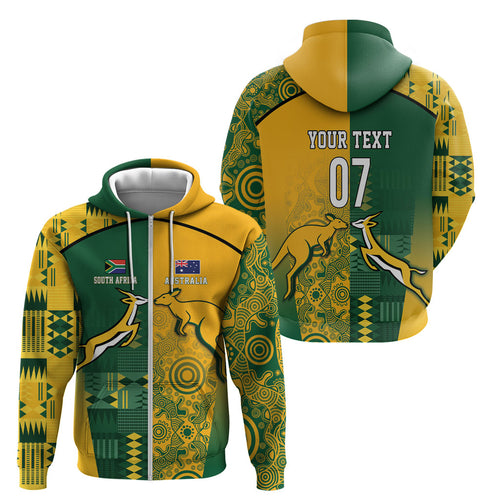 Australia - South Africa Rugby Custom Indigenous Motifs Zip Hoodie Bokke Vs Wallabies