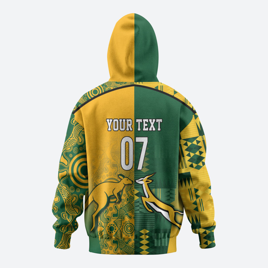 Australia - South Africa Rugby Custom Indigenous Motifs Zip Hoodie Bokke Vs Wallabies