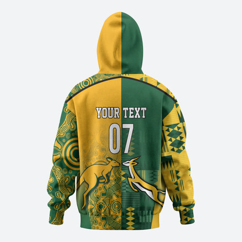 Australia - South Africa Rugby Custom Indigenous Motifs Zip Hoodie Bokke Vs Wallabies