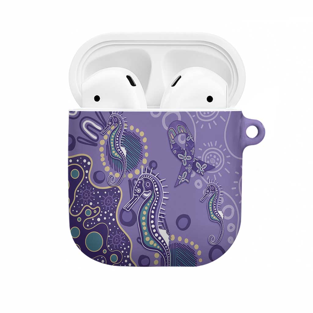 Australia Epilepsy Awareness AirPods Case Aboriginal Purple Ribbon with Seahorse - Aussie Hoodie