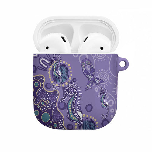 Australia Epilepsy Awareness AirPods Case Aboriginal Purple Ribbon with Seahorse - Aussie Hoodie