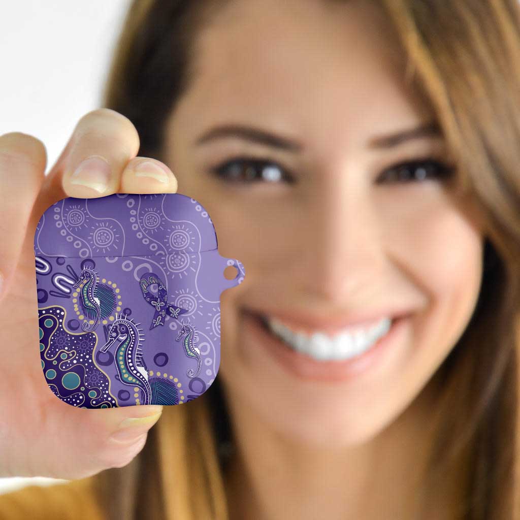 Australia Epilepsy Awareness AirPods Case Aboriginal Purple Ribbon with Seahorse - Aussie Hoodie