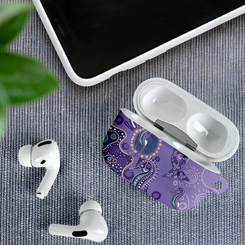 Australia Epilepsy Awareness AirPods Case Aboriginal Purple Ribbon with Seahorse - Aussie Hoodie