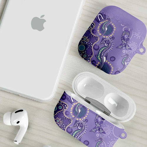 Australia Epilepsy Awareness AirPods Case Aboriginal Purple Ribbon with Seahorse - Aussie Hoodie