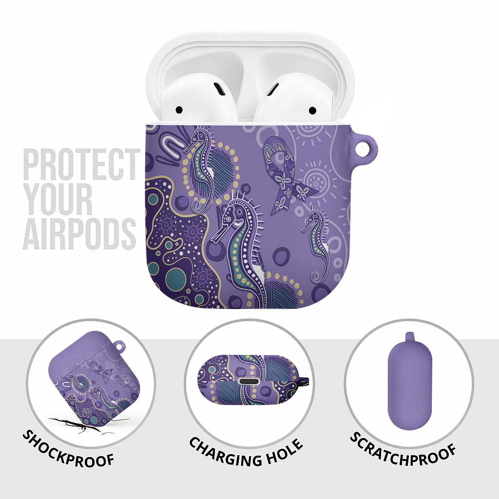 Australia Epilepsy Awareness AirPods Case Aboriginal Purple Ribbon with Seahorse - Aussie Hoodie